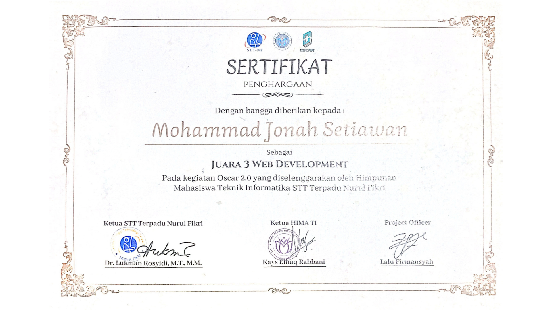 Juara 3 Web Development certificate